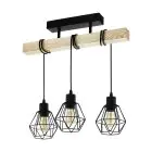 Eglo Deckenleuchte Townshend 5 Stahl Holz Schwarz | IP20 - Geeignet für 3x E27 